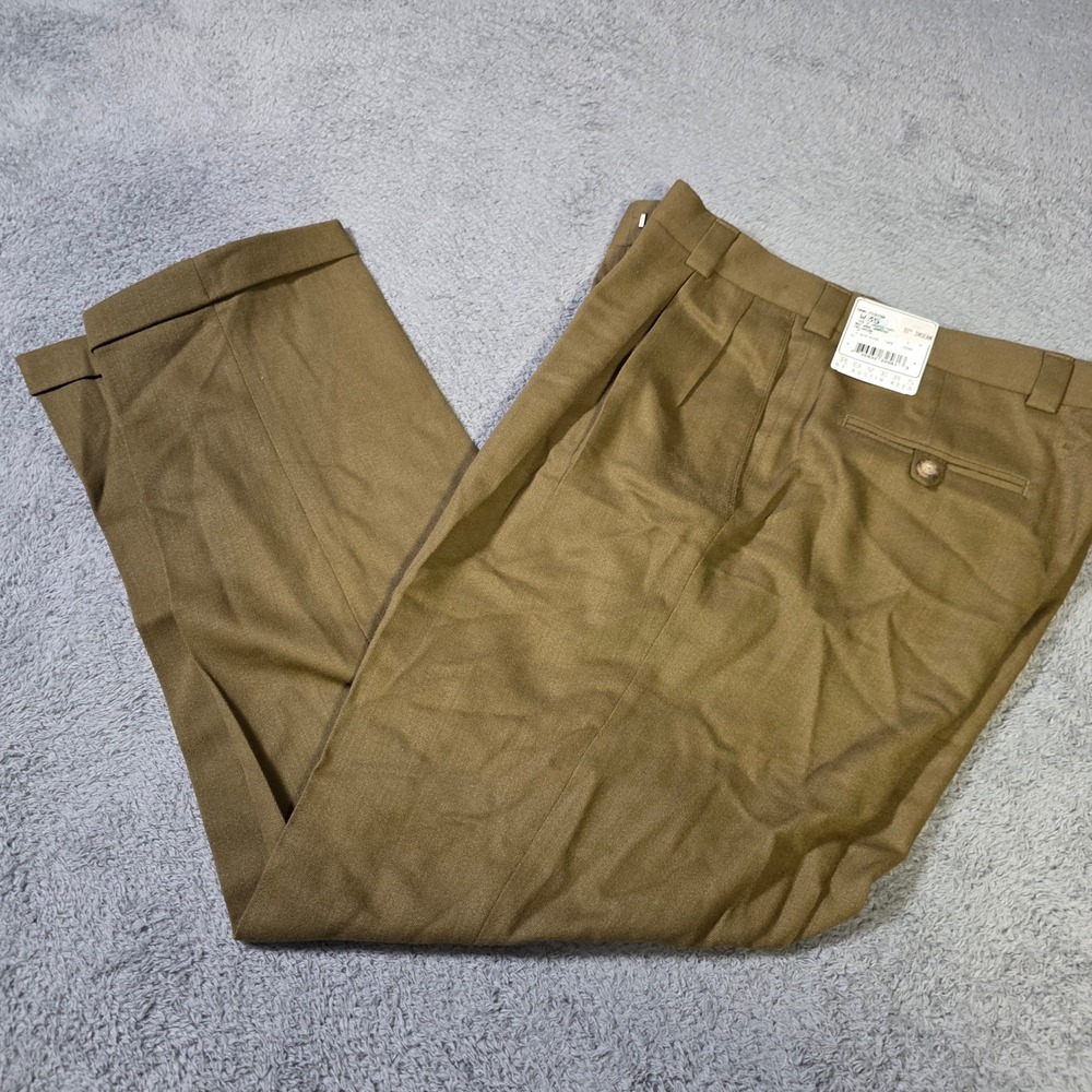 Austin Reed Mens 35x32 Rovers Pleated Wool Worsted Trousers Reed Brown Cuffed